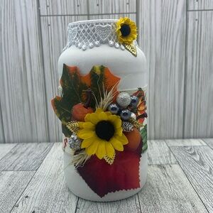 Hand painted autumn white jar